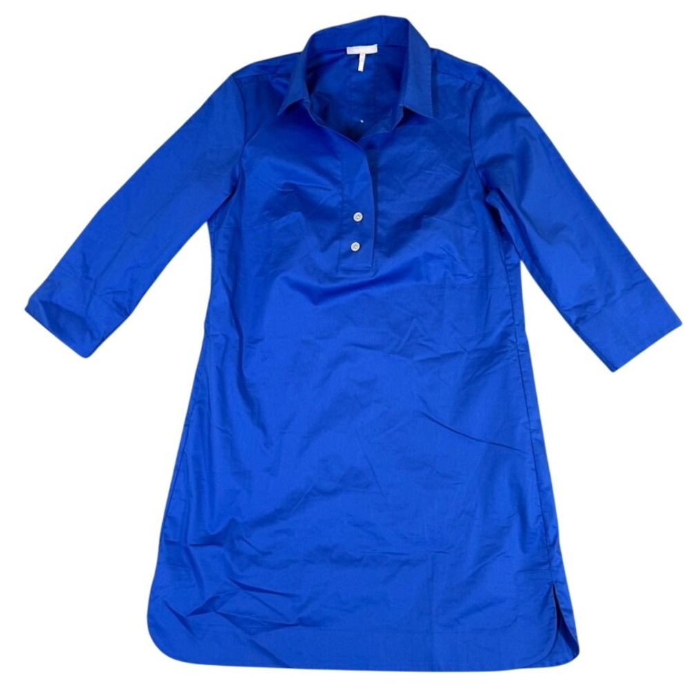 Hinson Wu Aileen Royal Blue Stretch Cotton 3/4 Sleeve Shift Shirt Dress Medium